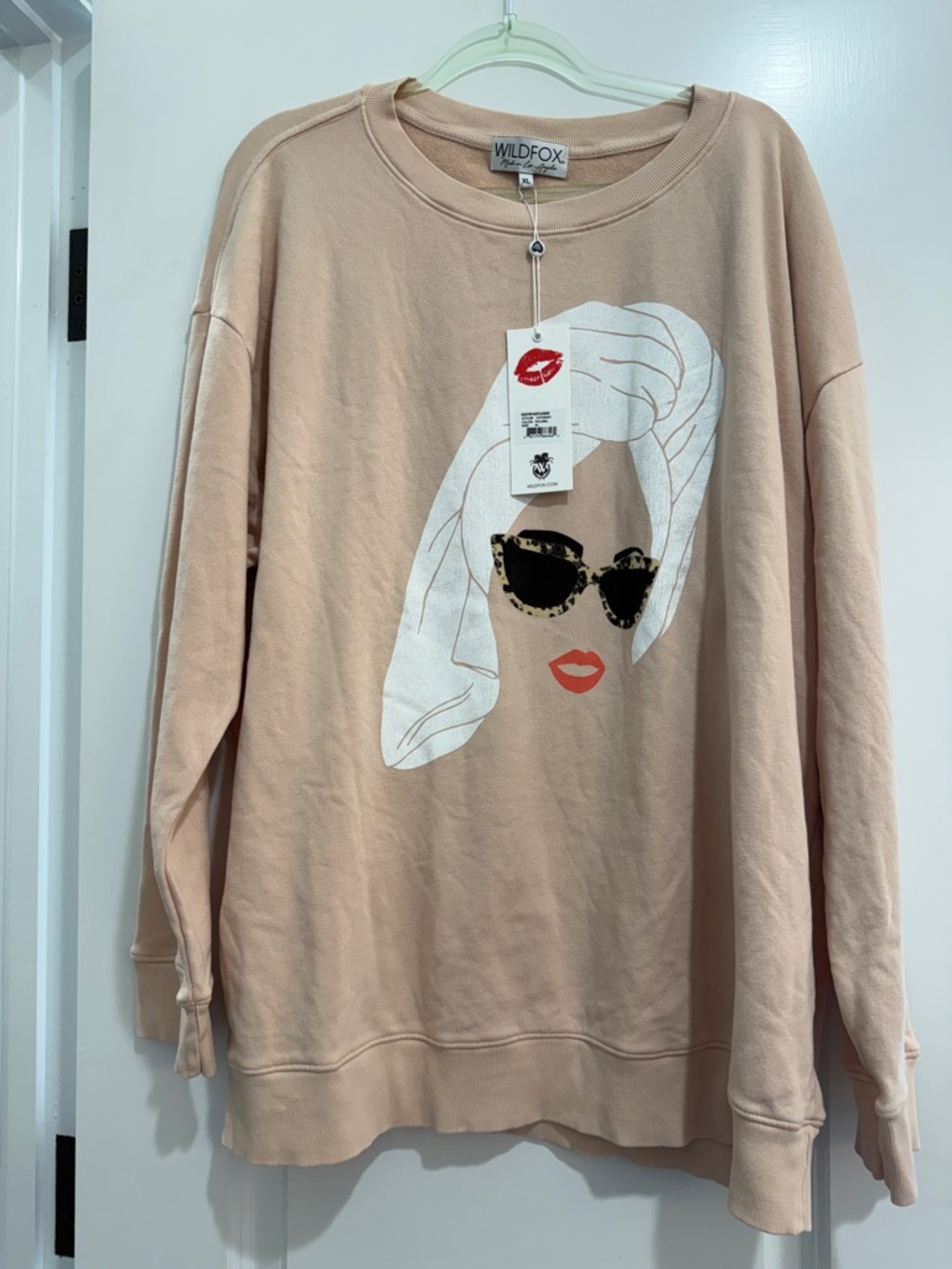 Wildfox Beige  Graphic Face Sweatshirt with Leopard Sunglasses